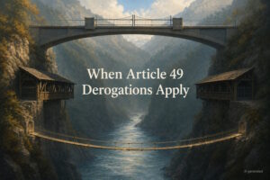 AI generated image - a narrow rope bridge as the last route across, illustrating Article 49 derogations