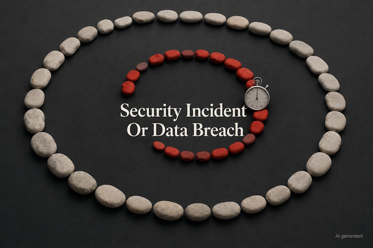 AI generated image - nested circles drawn on a desk pad, illustrating the security incident and breach relationship