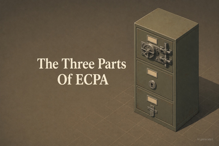 AI generated image - three drawers with three different locks, illustrating the three parts of ECPA