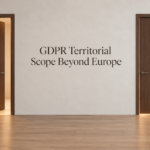AI generated image - two doors in a plain wall opening into the same room, illustrating the two routes of GDPR territorial scope