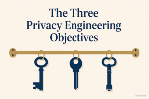 AI generated image - three differently shaped keys on a rail, representing the three privacy engineering objectives