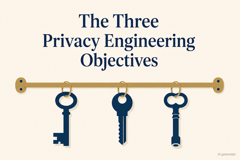 AI generated image - three differently shaped keys on a rail, representing the three privacy engineering objectives