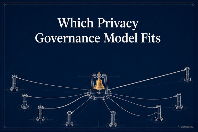 AI generated image - one bell connected by cords of differing lengths to nine posts, illustrating the privacy governance model accessibility condition