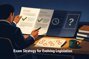 Study strategy illustration for exam questions on evolving legislation - CIPP/E and AIGP