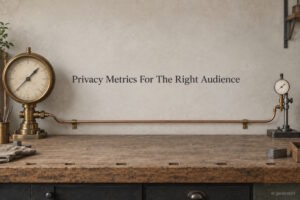 AI generated image - privacy metrics for the right audience, two dials of very different scale on one bench