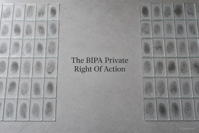 AI generated image - the BIPA private right of action, rows of glass slides showing faint ridge patterns