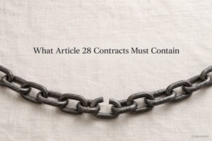 AI generated image - what Article 28 contracts must contain, a fitted box with one tenon missing from its socket
