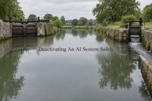 AI generated image - deactivating an AI system safely, closed lock gates beside a partly raised side sluice