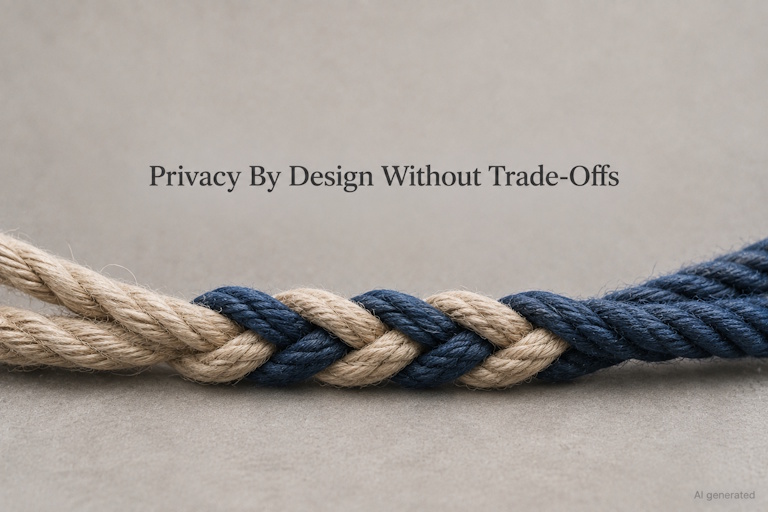 AI generated image - privacy by design without trade-offs, two ropes braided into one thicker cord
