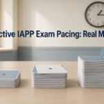 Editorial photo on IAPP exam pacing and the three-pile method with title overlaid.
