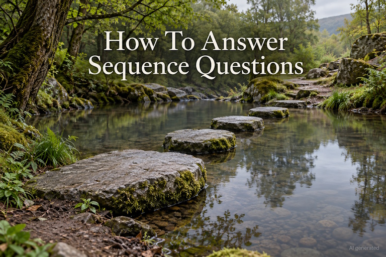 AI generated image - sequence questions shown as stepping stones across a stream