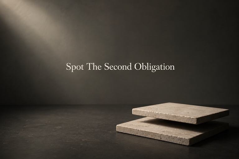 Conceptual image for spotting the second obligation: one stone tile lifted to reveal a second hidden beneath it.