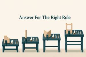 AI generated image - four workbenches showing why the right role decides the correct exam answer